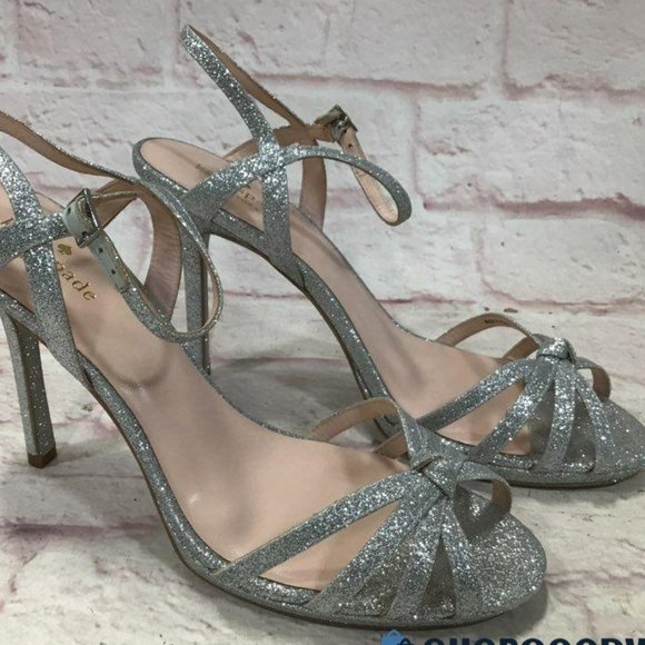 Kate Spade Size 9.5 Florence Silver Glitter Strap Heels - Picture 3 of 10